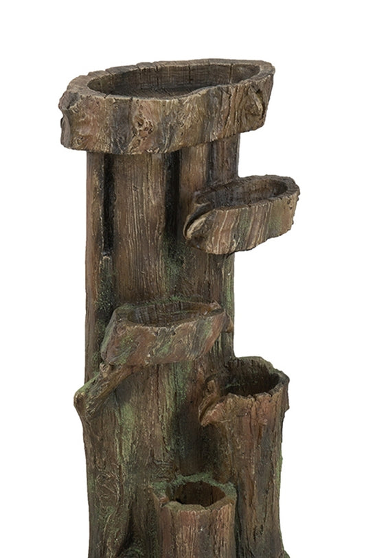 "Rustic Tree Trunk 5-Tier Water Fountain, 11x13.4x31.5" - Indoor/Outdoor, Light & Pump