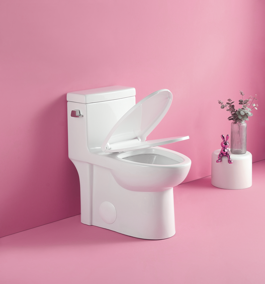 1-Piece Elongated Toilet, 15.125 Inch, 1.28 GPF, Soft-Close Seat - Gloss White