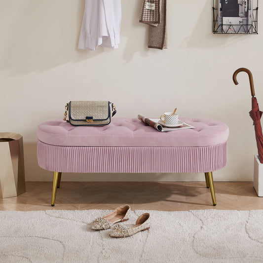 Storage bench velvet suit a bedroom soft mat tufted bench sitting room porch oval footstool  The pink