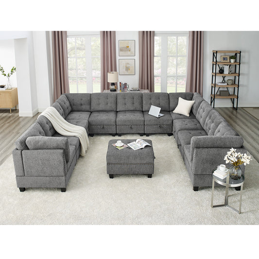 U shape Modular Sectional Sofa,DIY Combination,includes Seven Single Chair, Four Corner and One Ottoman,Grey