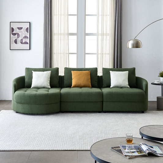 "Mid Century L-Shape Sofa, 3-Seat Cloud Couch (Left, Dark Green) - Teddy Fabric