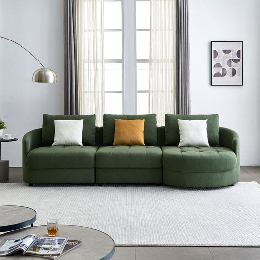 "Mid Century L-Shape Sofa, 3-Seat Cloud Couch (Right, Dark Green) - Teddy Fabric