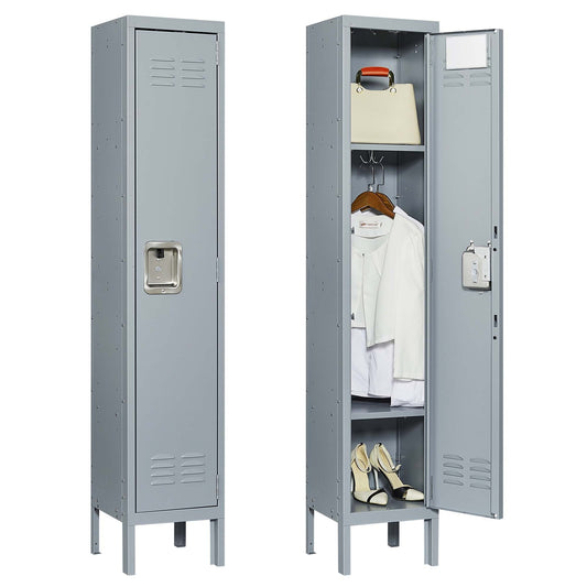 1 Door 66"H Metal Lockers With Lock for Employees,Storage Locker Cabinet  for Home Gym Office School Garage,Gray