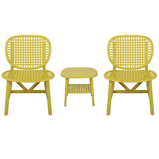 All-Weather 3-Piece Patio Bistro Set: Yellow Lounge Chairs, Coffee Table