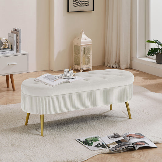 Storage bench velvet suit a bedroom soft mat tufted bench sitting room porch oval footstool  creamy white velvet
