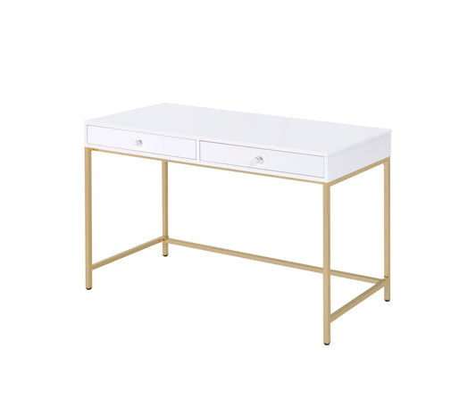 ACME Ottey Vanity Desk  in White High Gloss & Gold