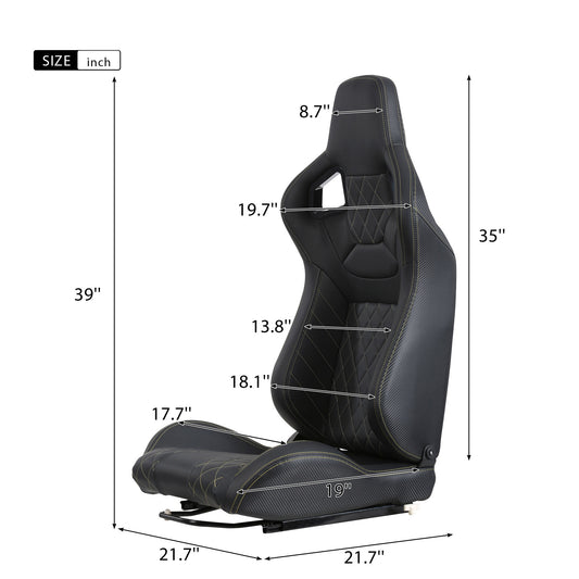 Adjustable 2-Piece PVC Racing Simulator Seats, Black