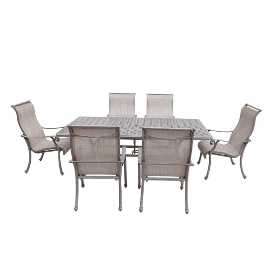 Cast Aluminum 7 Piece Aluminum Dining Set With Sling Chairs