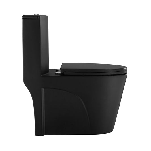 1-Piece Dual Flush Toilet - 15.625 Inch - Soft-Close Seat - Matte Black