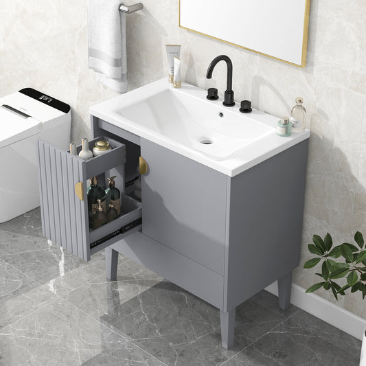 30" Grey Bathroom Vanity, Sink Combo, Cabinet with Drawers