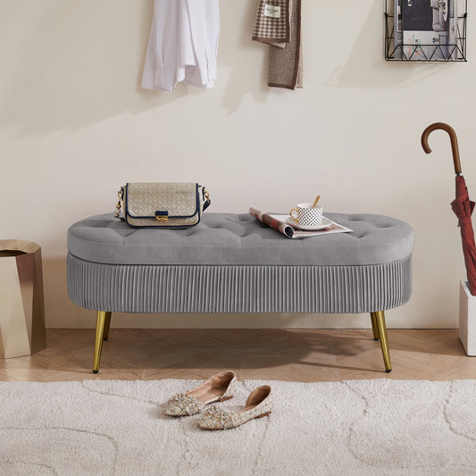 Storage bench velvet suit a bedroom soft mat tufted bench sitting room porch oval footstool gray