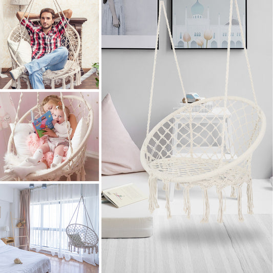Hammock Chair Macrame Swing  Max 330 Lbs Hanging Cotton Rope Hammock Swing Chair for Indoor and Outdoor