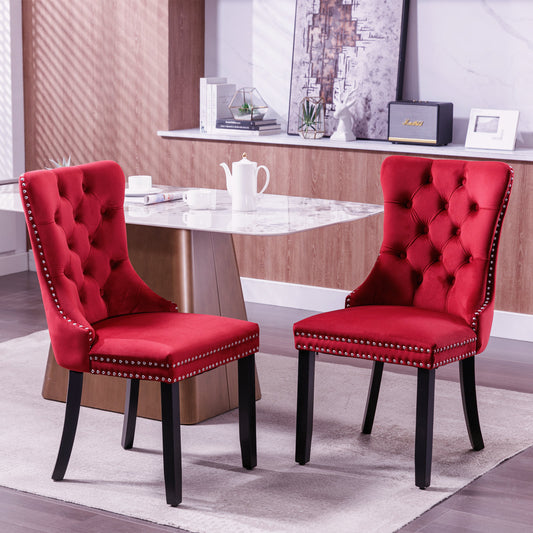 Classic Velvet Dining Chairs,  High-end Tufted Solid Wood Contemporary Velvet Upholstered Dining Chair with Wood Legs Nailhead, SET OF 2,Burgundy, Wine Red,SW2001WR