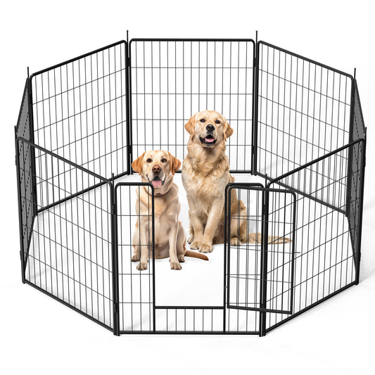 Dog Playpen Indoor Outdoor, 32" Height 8 Panels Fence with Anti-Rust Coating, Metal Heavy Portable Foldable Dog Pen for Large, Medium Small Dogs RV Yard Camping