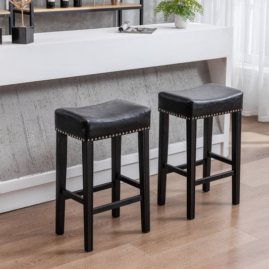 A&A Furniture,Counter Height 29" Bar Stools for Kitchen Counter Backless Faux Leather Stools Farmhouse Island Chairs (29 Inch, Black, Set of 2)