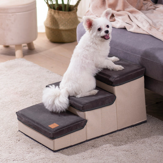 Foldable 3-Tier Dog Stairs for Small to Medium Pets - Bed, Sofa, Couch