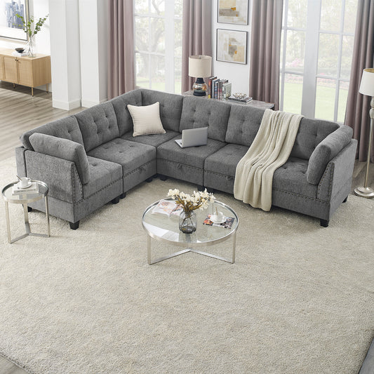 L shape Modular Sectional Sofa,DIY Combination,includes Three Single Chair and Three Corner ,Grey Chenille