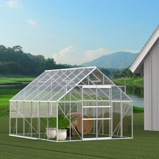 10x12 Walk-in Polycarbonate Greenhouse, Vent, Sliding Doors, Aluminum Hobby Hot House for Garden