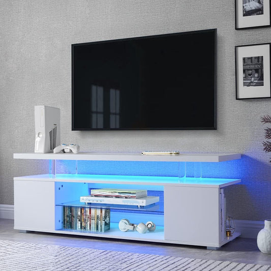 TV Stand for 65 Inch TV LED Gaming Entertainment Center Media Storage Console Table with Large Sliding Drawer & Side Cabinet for Living Room( White)