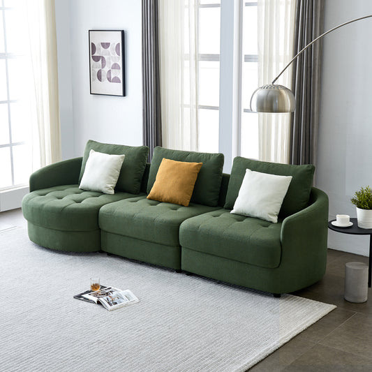 "Mid Century L-Shape Sofa, 3-Seat Cloud Couch (Left, Dark Green) - Teddy Fabric