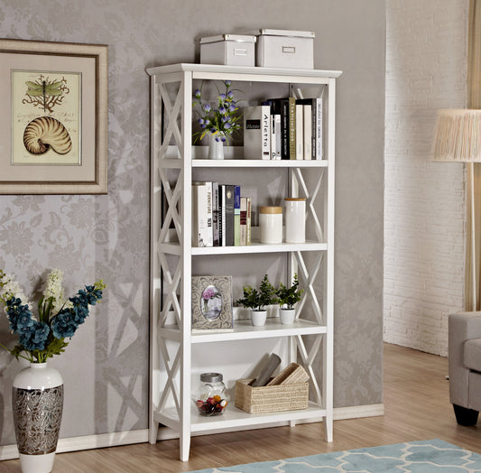4-Tier 67" White Bookshelf: Sturdy Solid Frame, Home & Office Organizer