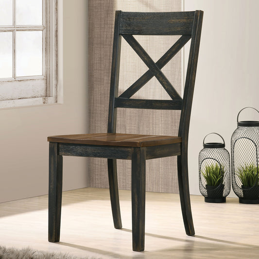 2pcs Farmhouse Dining Chairs - Antique Oak/Black, X-shaped Back