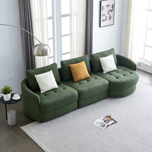 "Mid Century L-Shape Sofa, 3-Seat Cloud Couch (Right, Dark Green) - Teddy Fabric