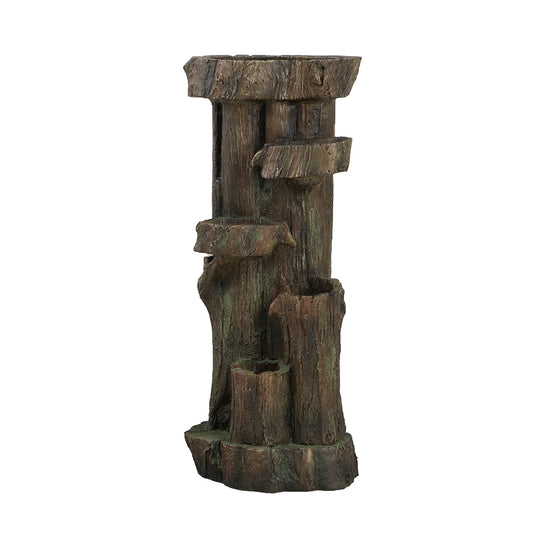 "Rustic Tree Trunk 5-Tier Water Fountain, 11x13.4x31.5" - Indoor/Outdoor, Light & Pump